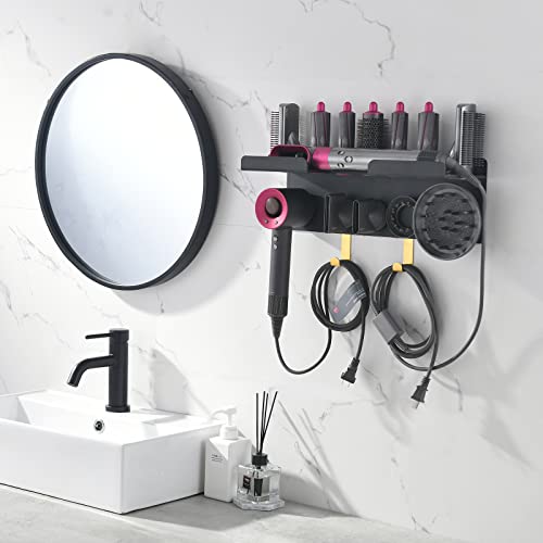 CATOOMUU Wall Mount Hair Dryer Stand Holder for Dyson Supersonic Hair Dryer and Dyson Airwrap Styler, 2 in 1 Blow Dryer Accessories Organizer Storage Rack, Aluminum Alloy