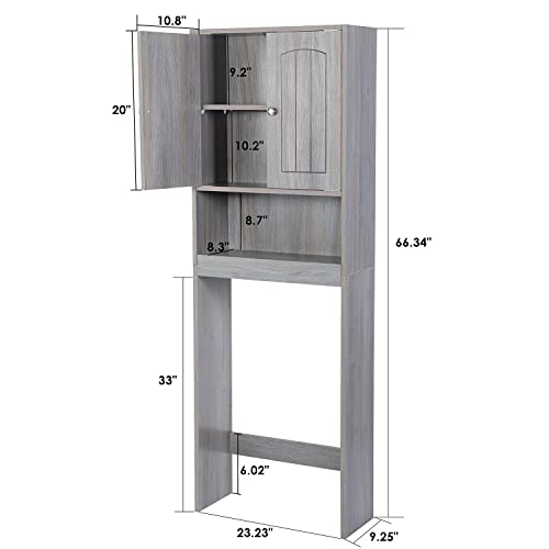 NIUBEST Over The Toilet Storage Cabinet, Bathroom Organizer with Inner Adjustable Shelf and Open Storage Shelf, Double Doors Toilet Storage Rack, Gray