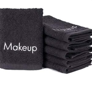 Embroidered Black Makeup Washcloth Set of 6, 13X13, 100% Cotton