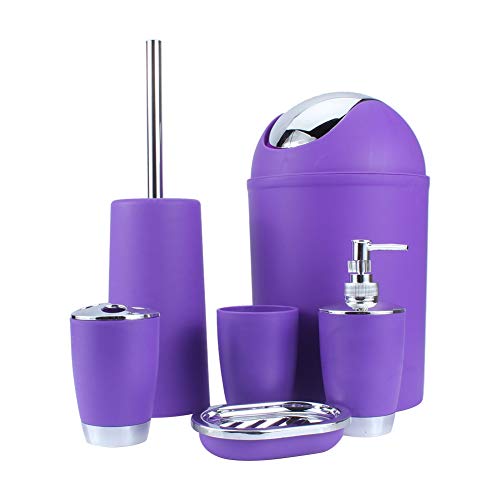 GOTOTOP Bathroom Sets Accessories 6PCS Includes Toothbrush Holder,Waste Bin,Soap Dish,Toilet Brush,Rinse Cup Sprayer Bottle,Purple