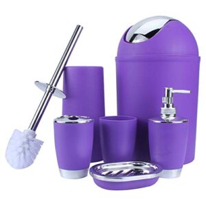 gototop bathroom sets accessories 6pcs includes toothbrush holder,waste bin,soap dish,toilet brush,rinse cup sprayer bottle,purple