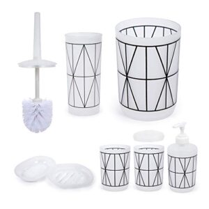 Bodico Decorative 6-Piece Geo Print Plastic Bathroom Accessory Set, 7.5 x 13.5 inches, Black