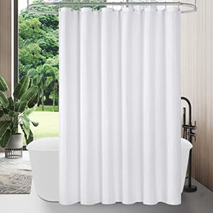 mitovilla white fabric shower curtain liner, simple shower curtain or liner for modern neutral hotel bathroom decor, waterproof cloth & machine washable, 12 plastic hooks, 72" w x 72" h
