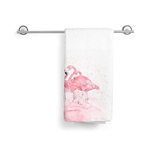 Watercolor Pink Flamingos Painting Splash Soft Absorbent Guest Hand Towels Multipurpose for Bathroom, Gym, Hotel and Spa (27.5 x16 Inches)