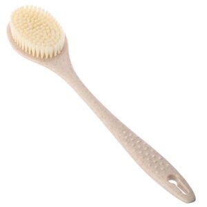 love&mini bath brush back scrubber soft shower body brush with natural wheat straw handle (nordic beige)