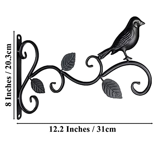 2 Packs 12.2’’ Black Hanging Plants Bracket Wall Mounted Hangers, Heavy Duty Wrought Iron Rustic Hook for Hanging Flower Pots Baskets Bird Feeder Wind Chime Fence Lanterns Outdoor Indoor Lawn Garden