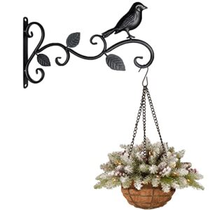 2 Packs 12.2’’ Black Hanging Plants Bracket Wall Mounted Hangers, Heavy Duty Wrought Iron Rustic Hook for Hanging Flower Pots Baskets Bird Feeder Wind Chime Fence Lanterns Outdoor Indoor Lawn Garden