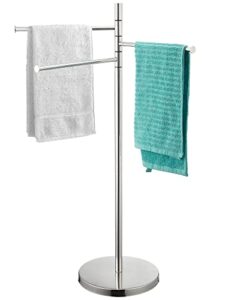 standing towel racks for bathroom, freestanding bathroom towel rack stand with 3 swivel arms, stainless steel outdoor floor towel holder, rust proof chrome, decluttr