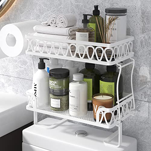 GILLAS 2 Tier Bathroom Over The Toilet Storage Shelf, Farmhouse Bathroom Storage Organizer with Toilet Paper Holder, Space Saver White