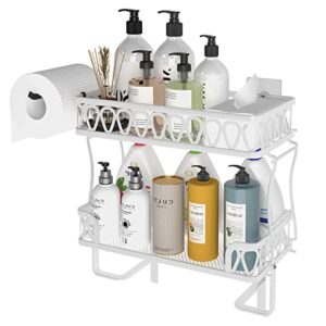 GILLAS 2 Tier Bathroom Over The Toilet Storage Shelf, Farmhouse Bathroom Storage Organizer with Toilet Paper Holder, Space Saver White