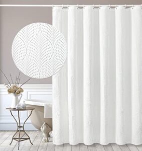 gibelle white shower curtain for bathroom, 3d embossed textured fabric shower curtain, modern farmhouse chic soft cloth shower curtain set with hooks, 72x72