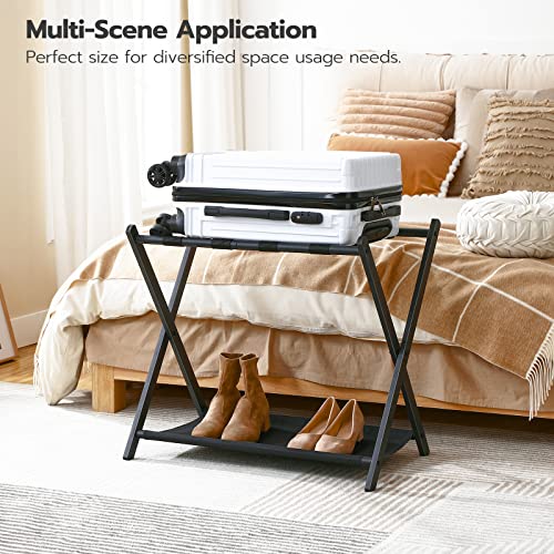 HOOBRO Folding Luggage Racks, Set of 2, Metal Suitcase Stands with Fabric Storage Shelf for Guest Room, 25.4 x 16.5 x 24.2 Inches, Holds up to 100 lb, Closet, Hotel, Bedroom, Black BK05XLP201