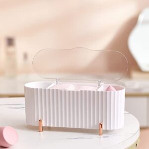 abs qtip holder, 3 compartments cotton pad storage, cotton swab dispenser, q-tip dispenser for cotton pads/cotton swabs/beauty eggs suitable bedroom, bathroom, dressing table, makeup remover (hzm-02-white)