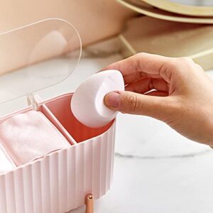 ABS Qtip Holder, 3 Compartments Cotton Pad Storage, Cotton Swab Dispenser, Q-tip Dispenser for Cotton Pads/Cotton Swabs/Beauty Eggs Suitable Bedroom, Bathroom, Dressing Table, Makeup Remover (HZM-02-White)