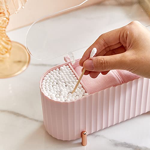 ABS Qtip Holder, 3 Compartments Cotton Pad Storage, Cotton Swab Dispenser, Q-tip Dispenser for Cotton Pads/Cotton Swabs/Beauty Eggs Suitable Bedroom, Bathroom, Dressing Table, Makeup Remover (HZM-02-White)