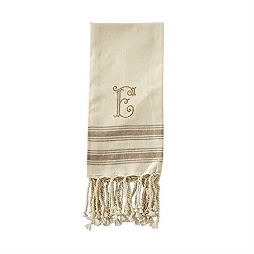 Mud Pie E Initial Turkish Towel, Cream, one Size