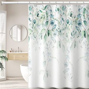 wangkato shower curtain green eucalyptus, with 12 metal hooks, watercolor sage green shower curtain, fabric shower curtain liner, plant& succulent shower curtain set (72 "x 72")