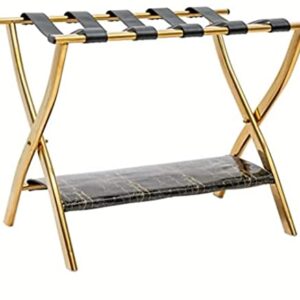 Winsihams, NOTHING LIKE OR EQUAL ON AMAZON-New LUXURY LUGGAGE RACK for guest rooms and hotels - SUITCASE HOLDER with 5 leather straps and marble effect leather shelf.