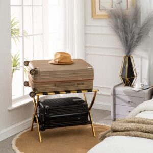 Winsihams, NOTHING LIKE OR EQUAL ON AMAZON-New LUXURY LUGGAGE RACK for guest rooms and hotels - SUITCASE HOLDER with 5 leather straps and marble effect leather shelf.