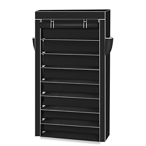 50 Pairs Shoe Rack with Dustproof Cover - Closet Organizer Cabinet for Efficient Shoe Storage - Black