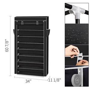 50 Pairs Shoe Rack with Dustproof Cover - Closet Organizer Cabinet for Efficient Shoe Storage - Black