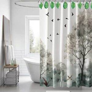 Yuiviot 12pcs Green Leaf Shower Curtain Hooks Rings, Tropical Botanical Theme, Cute Hangers for Bathroom Decor, Rust Proof and Heavy Duty, Eucalyptus, Palm Tree Decoration