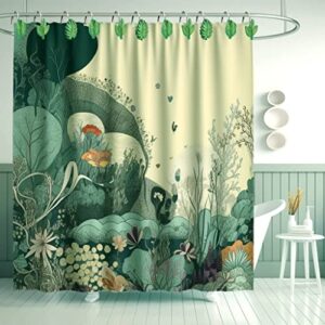 Yuiviot 12pcs Green Leaf Shower Curtain Hooks Rings, Tropical Botanical Theme, Cute Hangers for Bathroom Decor, Rust Proof and Heavy Duty, Eucalyptus, Palm Tree Decoration