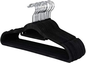 oteymart 100 pack velvet non-slip hangers clothes organizers storage holder, for pants hangers skirt with swivel hook, black