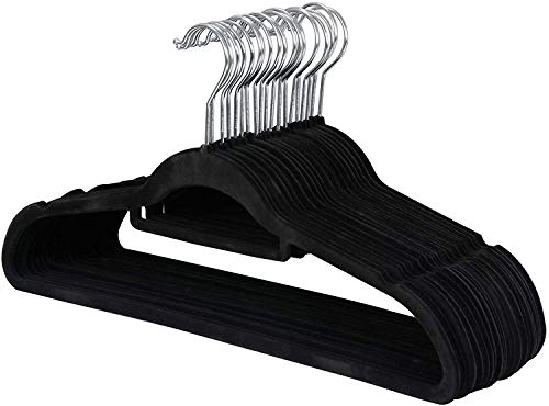 Oteymart 100 Pack Velvet Non-Slip Hangers Clothes Organizers Storage Holder, for Pants Hangers Skirt with Swivel Hook, Black