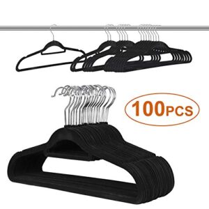 Oteymart 100 Pack Velvet Non-Slip Hangers Clothes Organizers Storage Holder, for Pants Hangers Skirt with Swivel Hook, Black