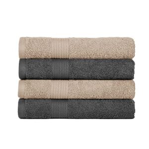 ample decor hand towels pack of 4 600 gsm 100% cotton, oeko tex certified super soft highly absorbent assorted, quick drying solid construction absorbent machine washable - beige & grey -18 x 28 inch