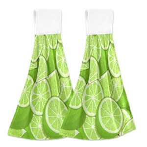 ripe juicy lemon kitchen hanging towel green tropical limes hand towels set 2 pcs tea bar dish cloths dry towel soft absorbent durable for bathroom laundry room decor