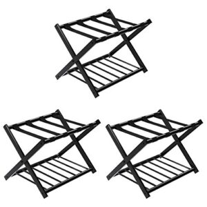 tangkula luggage rack (set of 3), folding metal suitcase luggage stand, double tiers luggage holder with shoe shelf, luggage stand for bedroom, guest room, hotel