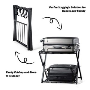 Tangkula Luggage Rack (Set of 3), Folding Metal Suitcase Luggage Stand, Double Tiers Luggage Holder with Shoe Shelf, Luggage Stand for Bedroom, Guest Room, Hotel