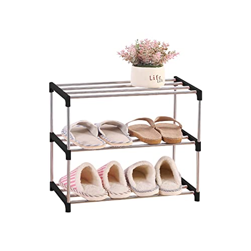 Daofako 3 Tiers Small Shoe Rack .Stackable Shoe Shelf Storage Organizer for Entryway Hallway Closet Bathroom Living Room (Black)