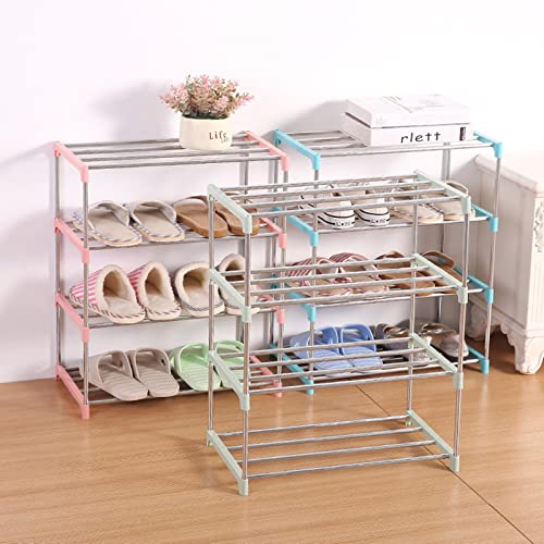 Daofako 3 Tiers Small Shoe Rack .Stackable Shoe Shelf Storage Organizer for Entryway Hallway Closet Bathroom Living Room (Black)