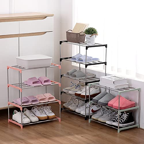 Daofako 3 Tiers Small Shoe Rack .Stackable Shoe Shelf Storage Organizer for Entryway Hallway Closet Bathroom Living Room (Black)