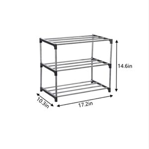 Daofako 3 Tiers Small Shoe Rack .Stackable Shoe Shelf Storage Organizer for Entryway Hallway Closet Bathroom Living Room (Black)