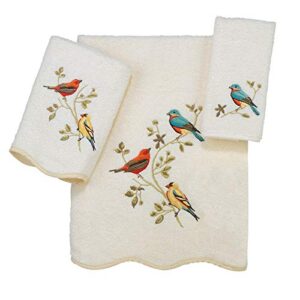 avanti linens- 3pc towel set, soft & absorbent cotton towels (premier songbirds collection, ivory)