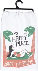 primitives by kathy - colorful cotton kitchen dish towel - my happy place under the palms - 28 inches x 28 inches