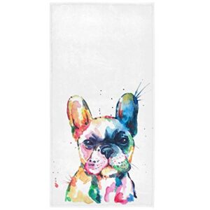 wamika french bulldog puppy hand towels 16x30 in watercolor dog colorful art bathroom towel soft absorbent deer small bath towel kitchen dish guest towel home bathroom decorations