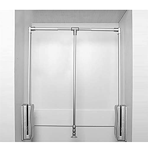 Aluminum Liftable Wardrobe Clothes Rail, Adjustable Width Hanger, Soft Reset, Space Saving, Silver, Bearing 30kg (Size : 450-600mm)