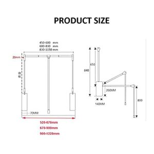 Aluminum Liftable Wardrobe Clothes Rail, Adjustable Width Hanger, Soft Reset, Space Saving, Silver, Bearing 30kg (Size : 450-600mm)