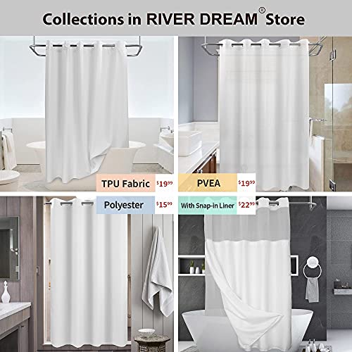 River Dream No Hook Shower Curtain Microfiber - Waterproof Soft Washable Fabric Shower Curtain or Liner with Magnets, Hotel Cloth Shower Curtain, White, Standard Size
