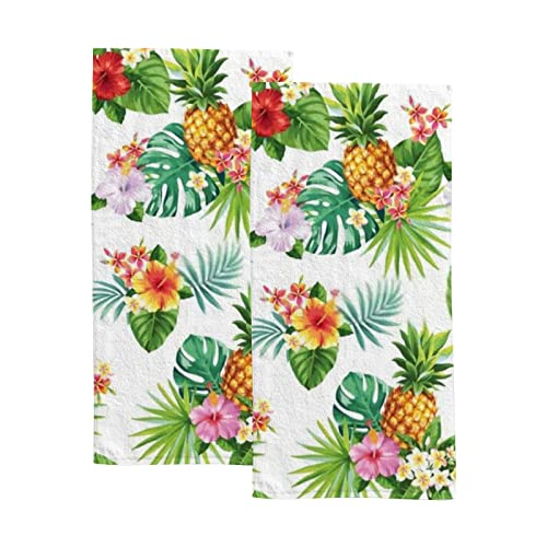 Vantaso Bath Hand Kitchen Towels Tropical Palm Flowers Face Towel Pineapples Washcloth Set of 2 Soft Quick Dry Super Absorbent Bathroom