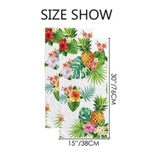 Vantaso Bath Hand Kitchen Towels Tropical Palm Flowers Face Towel Pineapples Washcloth Set of 2 Soft Quick Dry Super Absorbent Bathroom