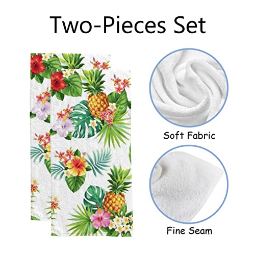 Vantaso Bath Hand Kitchen Towels Tropical Palm Flowers Face Towel Pineapples Washcloth Set of 2 Soft Quick Dry Super Absorbent Bathroom