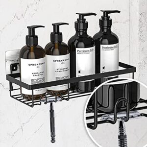 Yebicola Pack of 4 Black Shower Caddy, Self Adhesive, No Drilling, Bathroom Shower Organizer with Soap Holder and 12 Hooks, Rustproof Stainless Steel Shower Shelves for Inside Shower