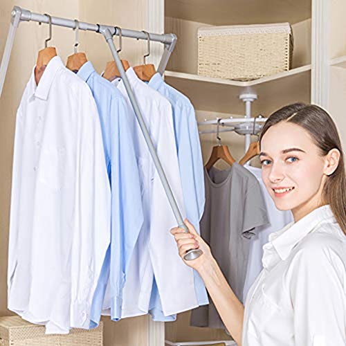 Drop-Down Wardrobe Hanging Slide Rail, Adjustable Large Telescopic Wardrobe Hanger, Saving Space, Soft Reset, Silver, 30KG Load (Size : 890-1210mm)