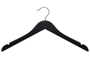 nahanco 20217hu 17” flat wooden top hanger with notches, brushed chrome hook, black (pack of 25)